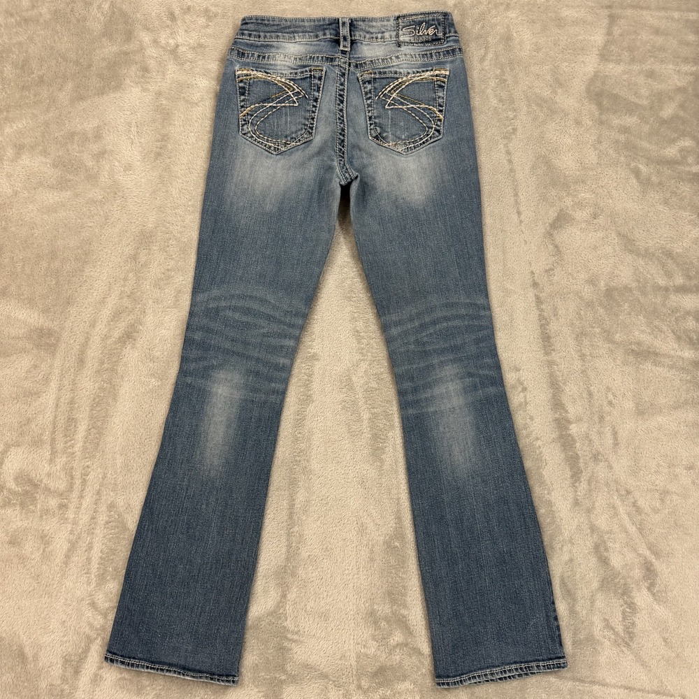 Silver Jeans Womens W28 L31 Blue Aiko Bootcut Whiskered Thick Stitch Western - Picture 2 of 16
